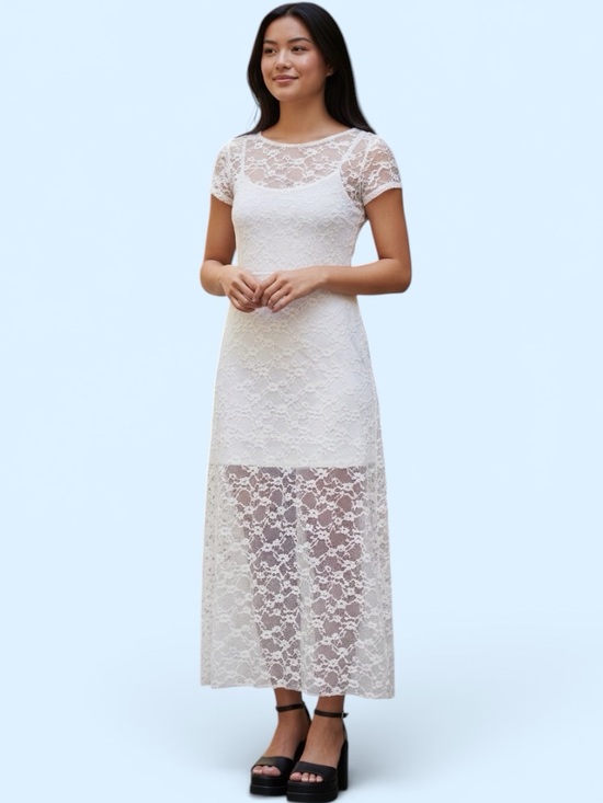 wild fable Dresses & Skirts - wild fable size S White Lace Maxi Dress with Short Sleeves